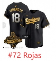 Men Los Angeles Dodgers #72 ROJAS Black 2025 World Series Champions Patch Cool Base Stitched Baseball Jersey
