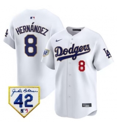 Men Los Angeles Dodgers 8 Enrique Hernandez White 2024 Jackie Robinson Patch Stitched Jersey