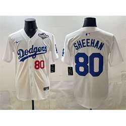 Men Los Angeles Dodgers 80 Emmet Sheehan White 2025 World Series Patch Limited Stitched Baseball Jersey