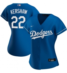 Los Angeles Dodgers 22 Clayton Kershaw Nike Women Alternate 2020 MLB Player Jersey Royal