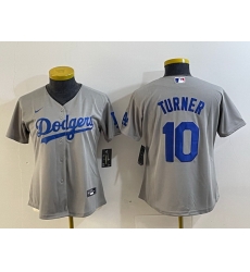 Women Los Angeles Dodgers 10 Justin Turner Grey Stitched Jersey 