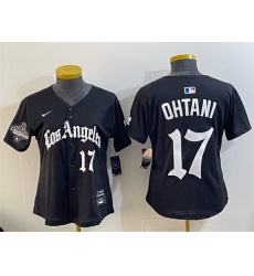 Women Los Angeles Dodgers 17 Shohei Ohtani Black 2025 World Series Champions LA Gothic Edition Limited Stitched Baseball Jersey Women Los Angeles Dodgers 17 Shohei Ohtani Black 2025 World Series Champions LA Gothic Edition Limited Stitched Baseball Jersey