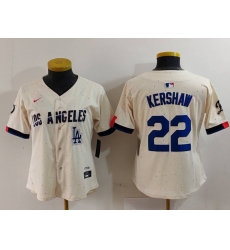 Women Los Angeles Dodgers 22 Clayton Kershaw Cream Stitched Jersey 3