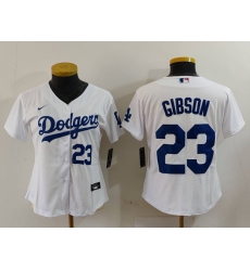 Women Los Angeles Dodgers 23 Kirk Gibson White Stitched Jersey 3