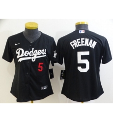 Women Los Angeles Dodgers 5 Freddie Freeman Black Cool Base Stitched Baseball Jersey