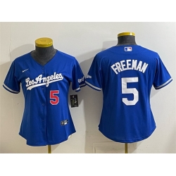 Women Los Angeles Dodgers  5 Freddie Freeman Royal Alternate Stadium Stitched Baseball Jersey  