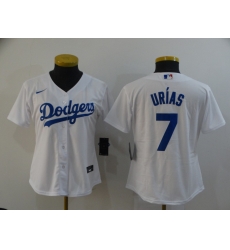 Women Los Angeles Dodgers 7 Julio Urias White Women 2020 Nike Cool Base Jersey