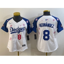 Women Los Angeles Dodgers 8 Enrique Hernandez White Royal 2025 Tokyo Series Limited Stitched Baseball Jersey