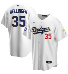 Women Los Angeles Dodgers Cody Bellinger 35 Championship Gold Trim White Limited All Stitched Flex Base Jersey