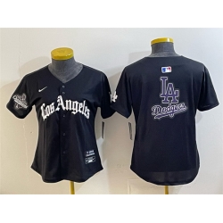 Women Los Angeles Dodgers Team Big Logo Black 2025 World Series Champions LA Gothic Edition Limited Stitched Baseball Jersey 