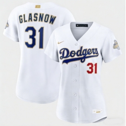 Women Los Angeles Dodgers Tyler Glasnow Nike White 2026 Gold Collection Stadium Jersey