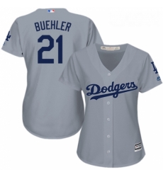 Womens Majestic Los Angeles Dodgers 21 Walker Buehler Authentic Grey Road Cool Base MLB Jersey 