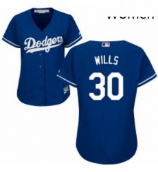 Womens Majestic Los Angeles Dodgers 30 Maury Wills Replica Royal Blue Alternate Cool Base MLB Jersey