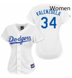 Womens Majestic Los Angeles Dodgers 34 Fernando Valenzuela Replica White MLB Jersey