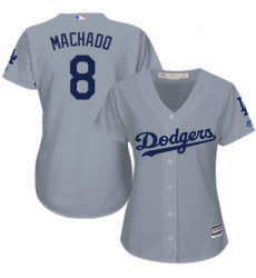 Womens Majestic Los Angeles Dodgers 8 Manny Machado Authentic Grey Road Cool Base MLB Jersey 