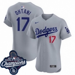 Toddler Los Angeles Dodgers Ohtani 17 Cool Base 2025 World Champions Stitched Baseball Jersey Gray