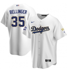 Youth Los Angeles Dodgers Cody Bellinger 35 Championship Gold Trim White Limited All Stitched Cool Base Jersey
