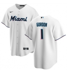 Men Miami Marlins 1 Nick Gordon White Cool Base Stitched Baseball Jersey