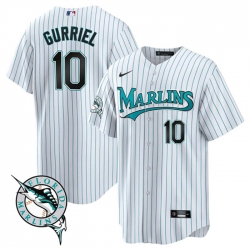 Men Miami Marlins 10 Yulieski Gurriel White Cool Base Stitched Baseball Jersey