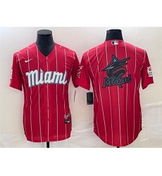 Men Miami Marlins Red Team Big Logo Cool Base Stitched Baseball Jersey