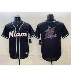 Men Miami Marlins Team Big Logo 2026 Fashion Replica Black Out Stitched Baseball Jersey