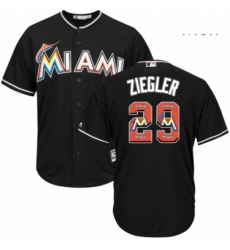 Mens Majestic Miami Marlins 29 Brad Ziegler Authentic Black Team Logo Fashion Cool Base MLB Jersey 