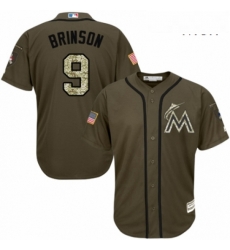 Mens Majestic Miami Marlins 9 Lewis Brinson Authentic Green Salute to Service MLB Jersey 