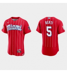 Miami Marlins 5 Jon Berti Men Nike 2021 City Connect Authentic MLB Jersey Red