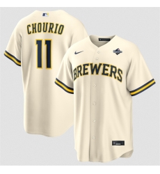 Men Milwaukee Brewers 11 Jackson Chourio Cream 2026 World Series Cool Base Stitched Baseball Jersey Men Milwaukee Brewers 11 Jackson Chourio Cream 2026 World Series Cool Base Stitched Baseball Jersey