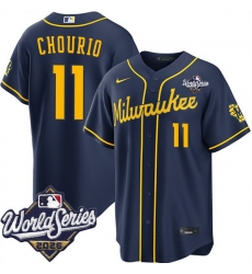 Men Milwaukee Brewers 11 Jackson Chourio Navy 2026 World Series Stitched Baseball Jersey Men Milwaukee Brewers 11 Jackson Chourio Navy 2026 World Series Stitched Baseball Jersey