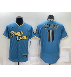 Men Milwaukee Brewers 11 Rowdy Tellez 2022 Powder Blue City Connect Flex Base Stitched Jersey