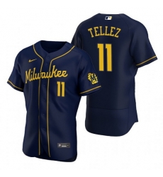 Men Milwaukee Brewers 11 Rowdy Tellez Navy Flex Base Stitched MLB Jerse