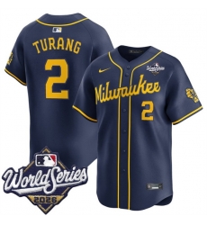 Men Milwaukee Brewers 2 Brice Turang Navy 2026 World Series Alternate Limited Stitched Baseball Jersey Men Milwaukee Brewers 2 Brice Turang Navy 2026 World Series Alternate Limited Stitched Baseball Jersey