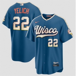 Men Milwaukee Brewers  22 Christian Yelich Mineral Blue 2026 City Connect Stadium Stitched Baseball Jersey