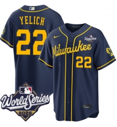 Men Milwaukee Brewers  22 Christian Yelich Navy 2026 World Series Stitched Baseball Jersey