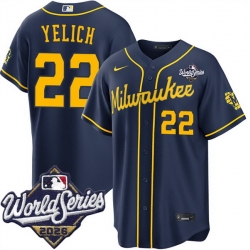Men Milwaukee Brewers  22 Christian Yelich Navy 2026 World Series Stitched Baseball Jersey