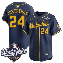 Men Milwaukee Brewers  24 William Contreras Navy 2026 World Series Alternate Limited Stitched Baseball Jersey