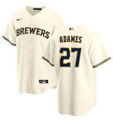 Men Milwaukee Brewers 27 Willy Adames Cream Cool Base Stitched Baseball Jersey