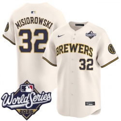 Men Milwaukee Brewers  32 Jacob Misiorowski Cream 2026 World Series Limited Stitched Baseball Jersey