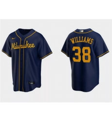 Men Milwaukee Brewers 38 Devin Williams Navy Cool Base Stitched Jersey