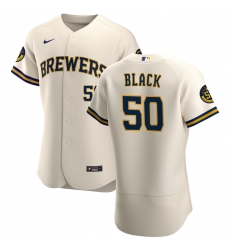 Men Milwaukee Brewers 50 Ray Black Men Nike Cream Home 2020 Flex Base Player MLB Jersey