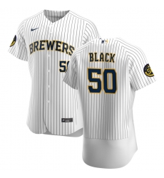 Men Milwaukee Brewers 50 Ray Black Men Nike White Home 2020 Flex Base Player MLB Jersey