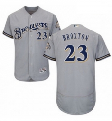 Mens Majestic Milwaukee Brewers 23 Keon Broxton Grey Road Flex Base Authentic Collection MLB Jersey