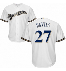 Mens Majestic Milwaukee Brewers 27 Zach Davies Replica Navy Blue Alternate Cool Base MLB Jersey 