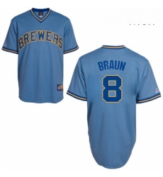 Mens Majestic Milwaukee Brewers 8 Ryan Braun Authentic Light Blue Cooperstown MLB Jersey