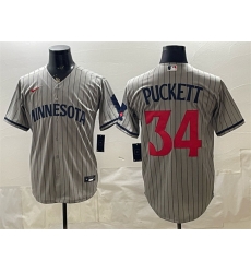 Men Minnesota Twins 34 Kirby Puckett Grey Cool Base Stitched Baseball Jersey Men Minnesota Twins 34 Kirby Puckett Grey Cool Base Stitched Baseball Jersey