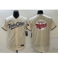 Men Minnesota Twins Cream Team Big Logo Flex Base Stitched Jersey