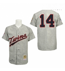 Mens Mitchell and Ness 1969 Minnesota Twins 14 Kent Hrbek Authentic Grey Throwback MLB Jersey