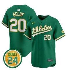 Men Oakland Athletics 20 Zack Gelof Green 2024 Limited With Rickey Henderson Patch Stitched Jersey