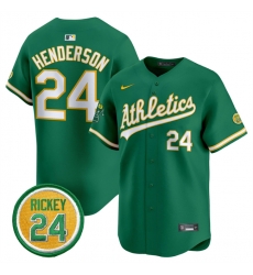 Men Oakland Athletics 24 Rickey Henderson Green 2024 Limited With Rickey Henderson Patch Stitched Jersey